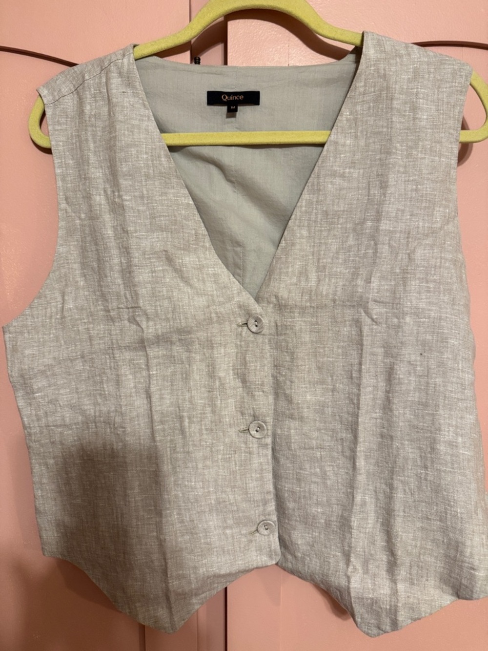 Quince Light Gray Linen Blend Button-Front Vest